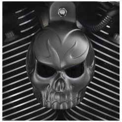 Chrome Dome Satin Black Evil Twin Skull Horn Cover