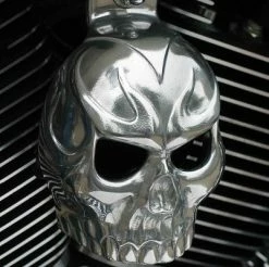 Chrome Dome Polished Evil Twin Skull Horn Cover